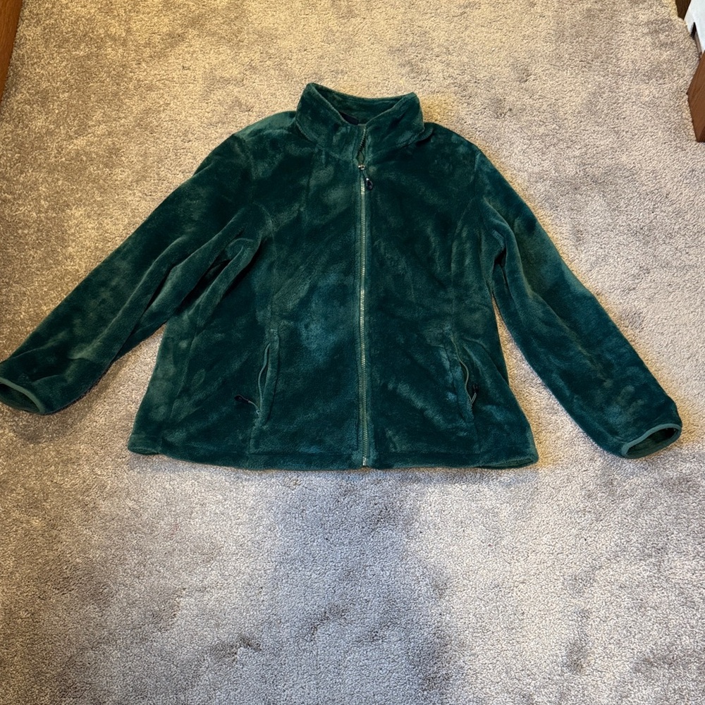 Gerry Weber Dark Green Full Zip Fleece Jacket Cozy SIZE XL